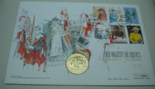 Load image into Gallery viewer, 1952-2002 HM THE QUEENS GOLDEN JUBILEE SILVER PROOF/GOLD PLATED £5COIN COVER PNC
