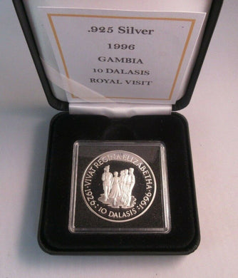 Royal Visit 1996 .925 Silver Proof 1oz Gambia 10 Dalasis Coin in Box/COA