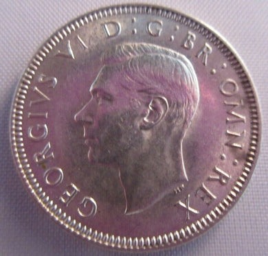 1937 KING GEORGE VI BARE HEAD .500 SILVER UNC ONE SHILLING COIN & CLEAR FLIP S2