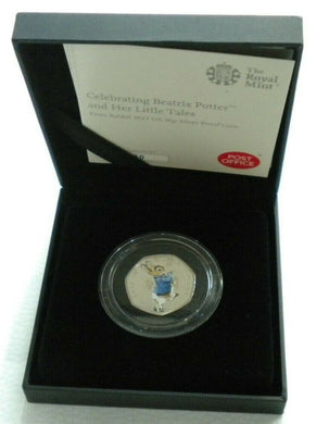 BEATRIX POTTER PETER RABBIT 2017 COLOURIZED SILVER PROOF ROYAL MINT 50p BOX&COA