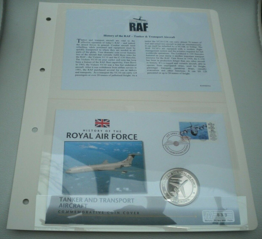 2008 TANKER & TRANSPORT AIRCRAFT,  HISTORY OF RAF  PROOF 1 CROWN  COIN COVER PNC