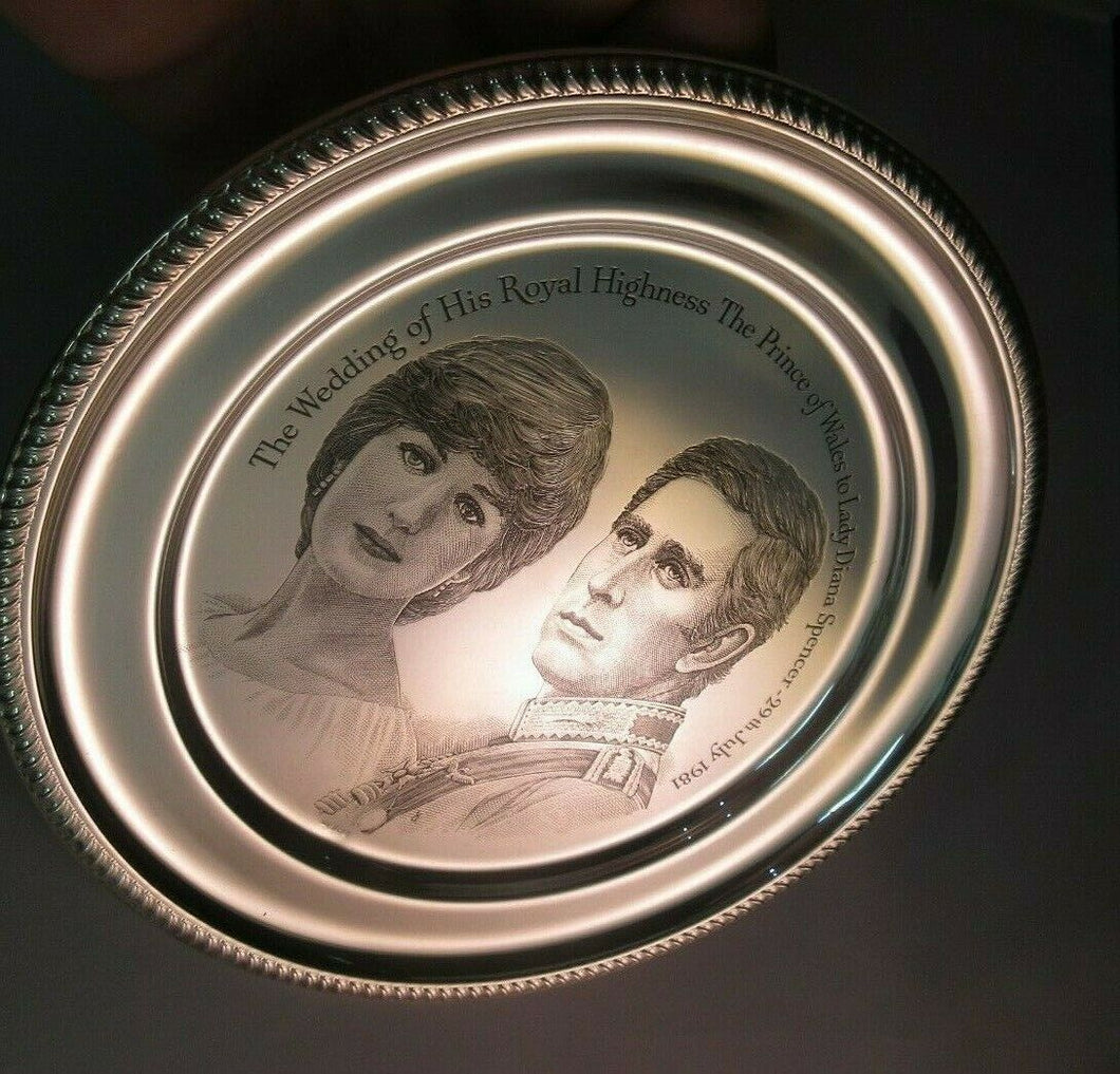 1981 PRINCESS DIANA & PRINCE CHARLES SOLID SILVER WEDDING PLATE 214 GRAMS