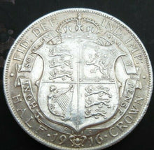 Load image into Gallery viewer, 1916 GEORGE V BARE HEAD FIRST COIN HALF 1/2 CROWN SPINK 4011 CROWNED SHIELD Cc1
