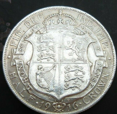 1916 GEORGE V BARE HEAD FIRST COIN HALF 1/2 CROWN SPINK 4011 CROWNED SHIELD Cc1