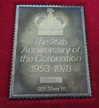 Load image into Gallery viewer, CORONATION ISSUE 25TH ANNIV HALLMARKED GOLD PLATED SILVER STAMPS BOXED WITH COA
