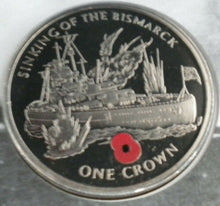 Load image into Gallery viewer, SINKING OF THE BISMARCK ROUTE TO VICTORY 2004 PROOF 1 CROWN  COIN COVER PNC
