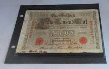 Load image into Gallery viewer, 1910 GERMAN 1000 MARK BANK NOTE WITH CLEAR FRONTED NOTE HOLDER
