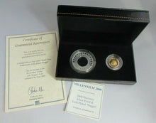 Load image into Gallery viewer, 2000 MILLENNIUM COLLAR SILVER PROOF £5 COIN &amp; GOLD PLATED NUGGET £1 COIN BOX/COA
