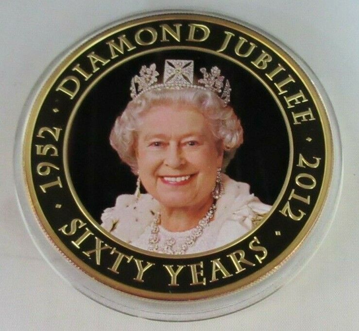 2012 Diamond Jubilee Gold Plated Colour QE2 Portrait 2011 Cook Islands $5 & Coa