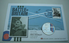 Load image into Gallery viewer, 1940-2010 70th ANNIVER WING COMMANDER MIKE CROSSLEY MINT BUNC £5 COIN COVER PNC
