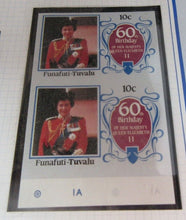 Load image into Gallery viewer, 1986 QEII 60TH BIRTHDAY IMPERFORATE MNH FUNAFUTI TUVALU STAMPS &amp; ALBUM SHEET
