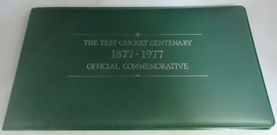 1877-1977 THE TEST CRICKET CENTENARY OFFICIAL COMMEMORATIVE SILVER MEDAL PNC