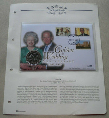 1947-1997 GOLDEN WEDDING ANNIVERSARY, ONE DOLLAR COIN 1ST DAY COVER PNC & INFO