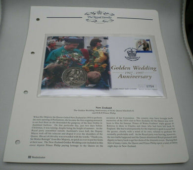 1947-1997 GOLDEN WEDDING ANNIVERSARY BUNC $5 DOLLAR COIN FIRST DAY COVER PNC