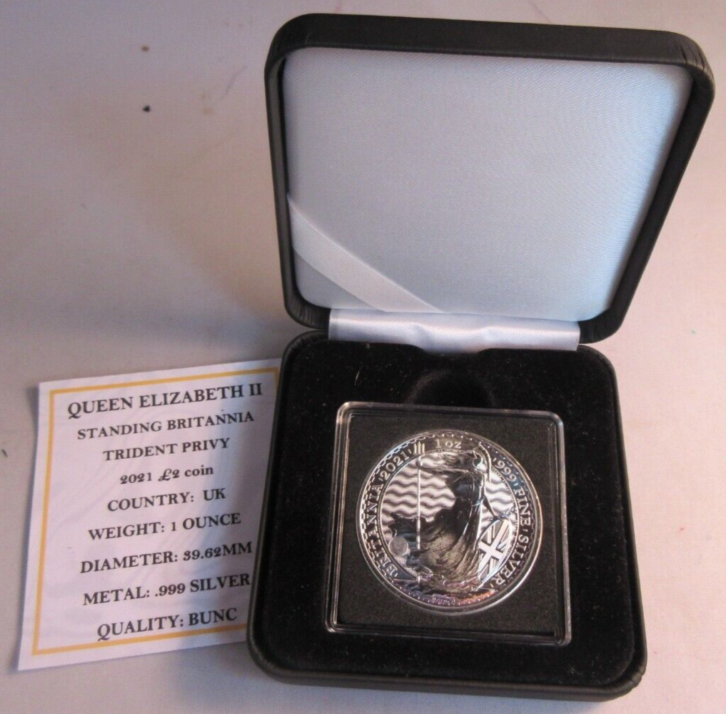 2021 QEII STANDING BRITANNIA  1oz SILVER BU £2 TWO POUNDS COIN BOX & COA