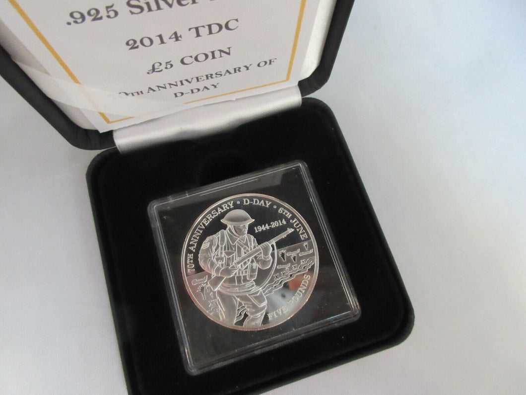 2014 £5 SILVER PROOF COIN 70TH ANIVERSARY OF D-DAY BOX & COA