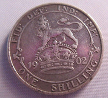 Load image into Gallery viewer, 1902 KING EDWARD VII BARE HEAD VF .925 SILVER ONE SHILLING COIN IN CLEAR FLIP
