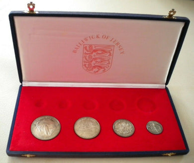 1972 JERSEY ROYAL WEDDING ANNIVERSARY STERLING SILVER 4 COINS IN BOX - NO GOLD