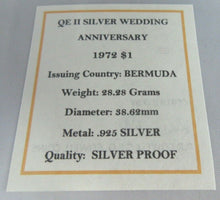 Load image into Gallery viewer, 1972 QUEEN ELIZABETH II SILVER WEDDING BERMUDA SILVER PROOF ONE DOLLAR COIN &amp;BOX
