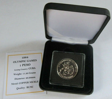 1984 OLYMPIC GAMES BUNC ONE PESO COIN BOX & COA