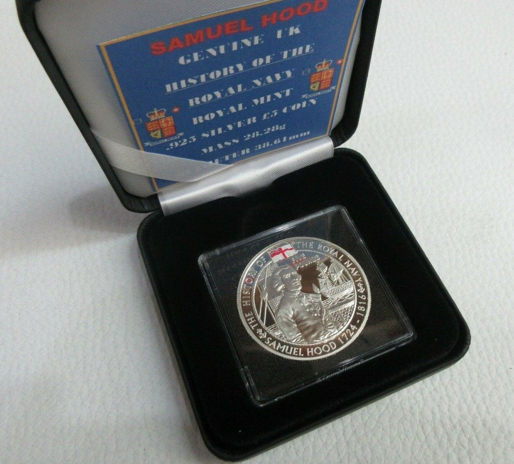 2004 HISTORY OF THE ROYAL NAVY SAMUEL HOOD SILVER PROOF £5 COIN ROYAL MINT A1