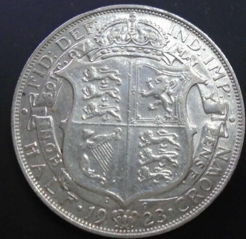 1923 GEORGE V BARE HEAD COINAGE HALF 1/2 CROWN SPINK 4021A CROWNED SHIELD A2