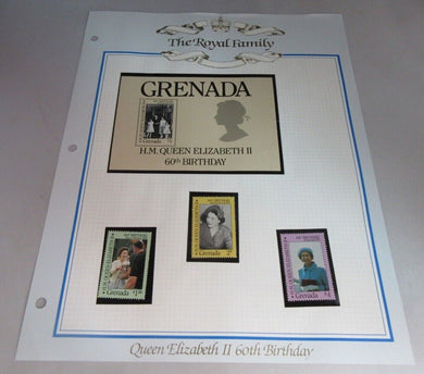 1986 QUEEN ELIZABETH II 60TH BIRTHDAY GRENADA STAMPS & ALBUM SHEET