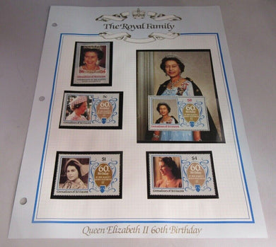 1986 QUEEN ELIZABETH II 60TH BIRTHDAY GRENADINES ST VINCENT STAMPS & ALBUM SHEET