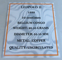 Load image into Gallery viewer, 1888 LEOPOLD II BELGIUM CONGO COPPER 10 CENTIMES COIN WITH BOX &amp; COA
