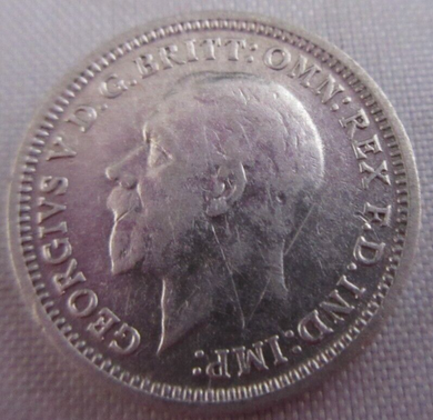 1934 KING GEORGE V BARE HEAD .500 SILVER EF 3d THREE PENCE COIN IN CLEAR FLIP