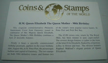 Load image into Gallery viewer, 1990 90TH BIRTHDAY OF HM QUEEN ELIZABETH THE QUEEN MOTHER BUNC £2 COIN COVER PNC
