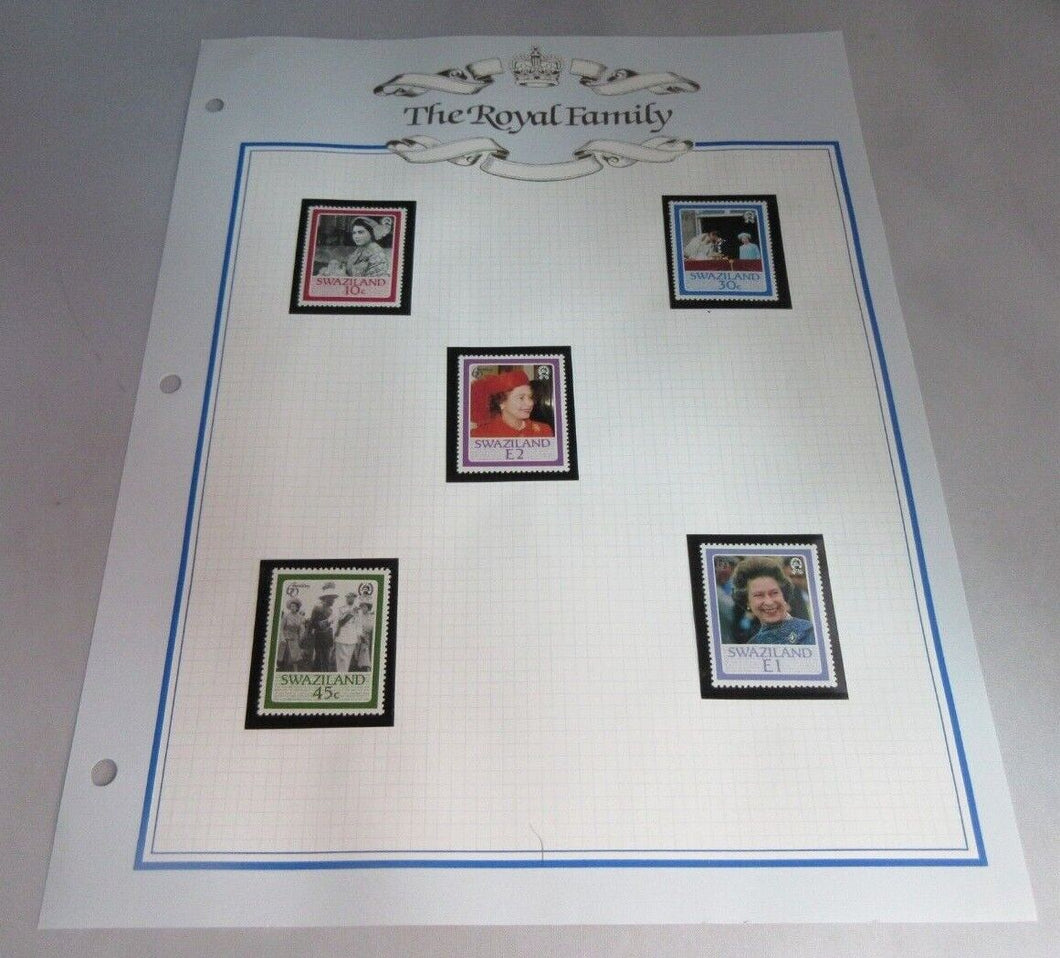 1986 QUEEN ELIZABETH II 60TH BIRTHDAY SWAZILAND STAMPS & ALBUM SHEET