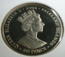 Load image into Gallery viewer, 1952-2002 THE QUEEN&#39;S GOLDEN JUBILEE, FALKLAND ISLAND BUNC 50p CROWN COIN PNC
