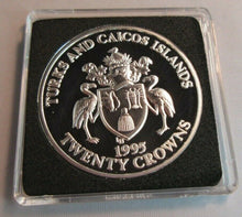 Load image into Gallery viewer, 1995 VE DAY 50th ANNIVERSARY TURKS &amp; CAICOS SILVER PROOF 20 CROWNS COIN BOX &amp;COA

