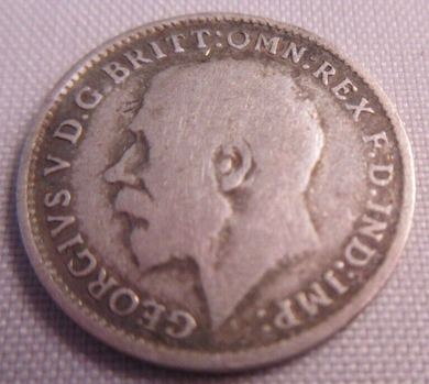 1918 KING GEORGE V BARE HEAD .925 SILVER 3d THREE PENCE COIN IN CLEAR FLIP