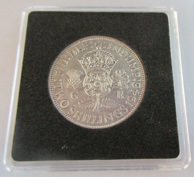 1946 KING GEORGE VI BARE HEAD .500 SILVER FLORIN TWO SHILLING COIN WITH CAPSULE