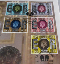 Load image into Gallery viewer, 1952-2002 THE QUEEN&#39;S GOLDEN JUBILEE BUNC 1977 CROWN COIN PNC STAMPS &amp; POSTMARKS
