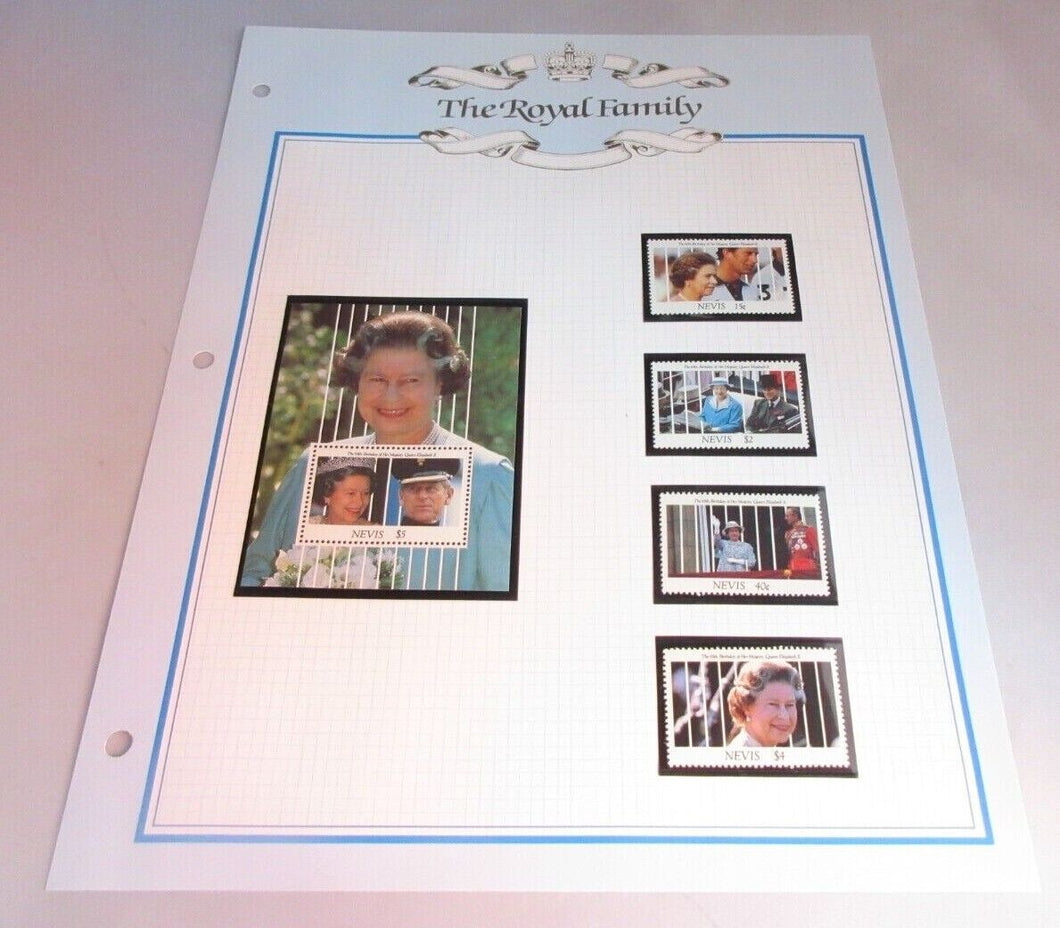 1991 65TH BIRTHDAY QUEEN ELIZABETH II NEVIS STAMPS MNH & ALBUM SHEET