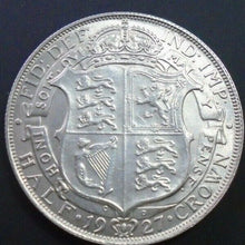 Load image into Gallery viewer, 1927 GEORGE V BARE HEAD COINAGE HALF 1/2 CROWN SPINK 4032 CROWNED SHIELD A1
