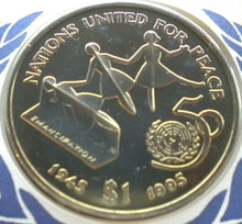 Load image into Gallery viewer, 1945-1995 NATIONS UNITED FOR PEACE LIBERIA 1 DOLLAR COMMEMORATIVE COIN COVER PNC
