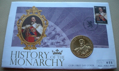 1901-1910 EDWARD VII HISTORY OF THE MONARCHY ONE DOLLAR FIRST DAY COIN COVER PNC