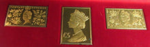 Load image into Gallery viewer, CORONATION ISSUE 25TH ANNIV HALLMARKED GOLD PLATED SILVER STAMPS BOXED WITH COA
