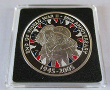 Load image into Gallery viewer, 2005 60TH ANNIVERSARY OF THE END OF WWII QEII SILVER PROOF FIFTY PENCE BOX/COA
