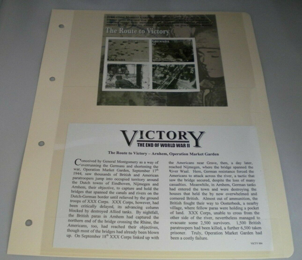 THE ROUTE TO VICTORY ARNHEM, OPERATION MARKET GARDEN STAMPS MNH & INFO CARD