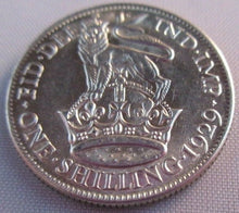 Load image into Gallery viewer, 1929 KING GEORGE V BARE HEAD .500 SILVER UNC ONE SHILLING COIN IN CLEAR FLIP
