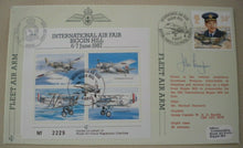 Load image into Gallery viewer, 1987 INTERNATIONAL AIR FAIR BIGGIN HILL G/C CUNNINGHAM SIGNED FLOWN STAMP COVER
