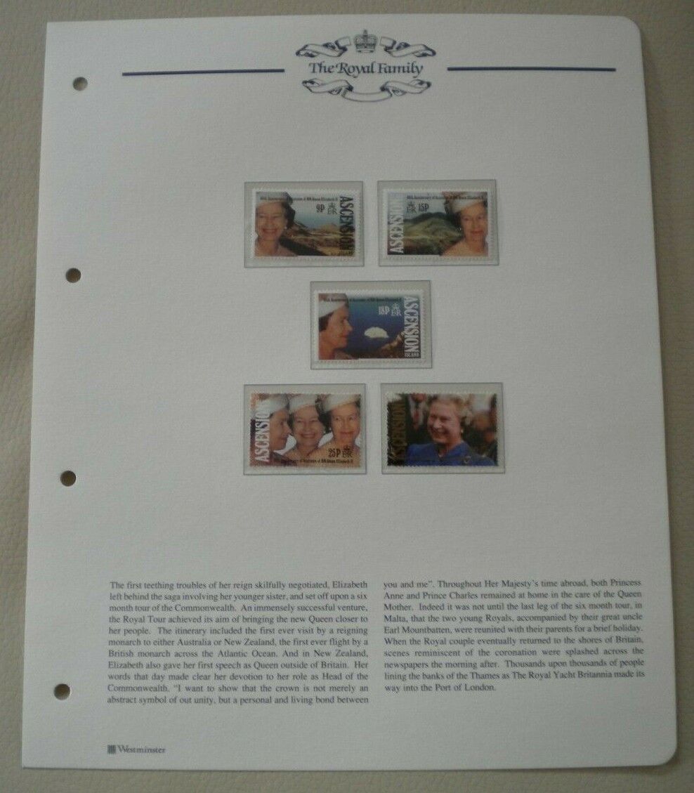 1952-1992 QEII 40TH ANNIVERSARY OF THE ACCESSION - 5 X ASCENSION MNH STAMPS/INFO