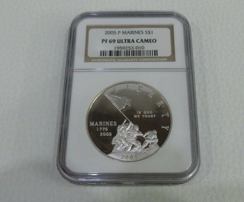 USA  2005 P MARINES OUNCE SILVER PROOF $1 PF69 ULTRA CAMEO NGC SLABBED COIN