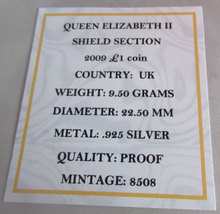 Load image into Gallery viewer, 2009 £1 QUEEN ELIZABETH II SHIELD SILVER PROOF ONE POUND COIN WITH BOX &amp; COA
