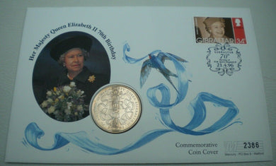 1926-1996 70TH BIRTHDAY HER MAJESTY QUEEN ELIZABETH II  £5 CROWN COIN COVER PNC